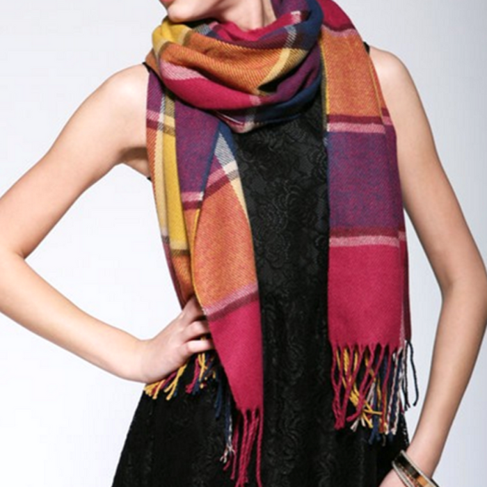 Plaid Style Wool Scarf and Shawl - Assorted Colors
