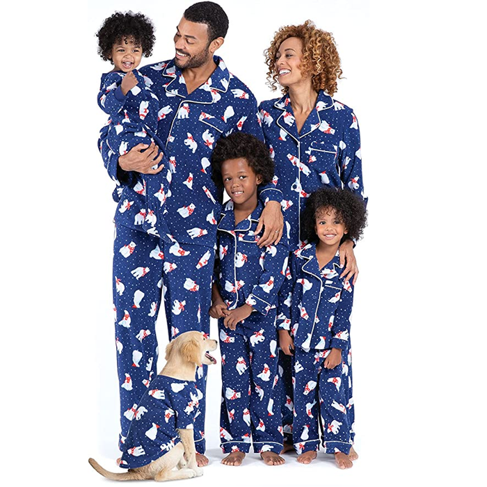 Blue Christmas Pajamas For Family Set