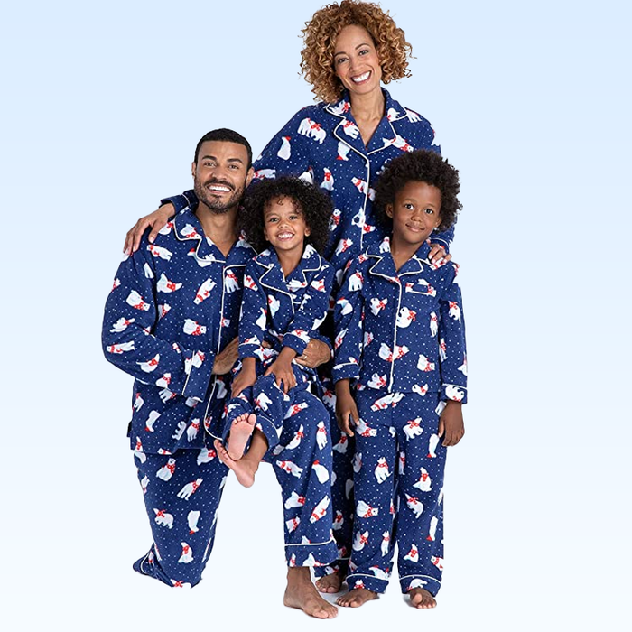 Blue Christmas Pajamas For Family Set