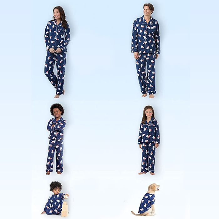 Blue Christmas Pajamas For Family Set