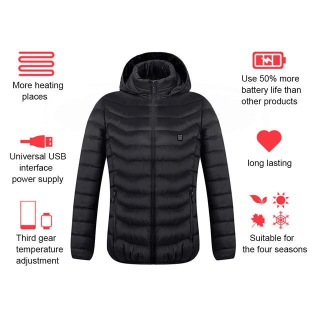 Electric Battery Heated Hooded Jacket - Waterproof , Thermal Heating