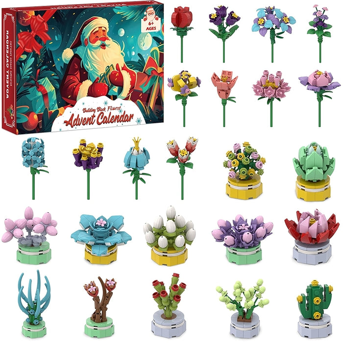 Advent Calendar Building Block Flower Set For Christmas Countdown