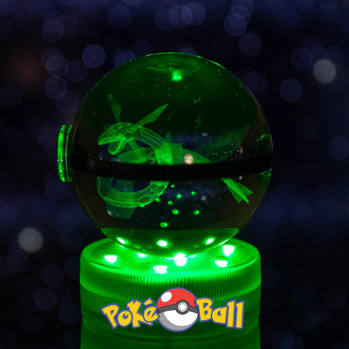 Crystal Pokéball With 3D Laser Engraved Rayquaza