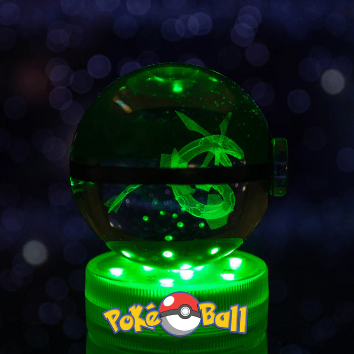 Crystal Pokéball With 3D Laser Engraved Rayquaza