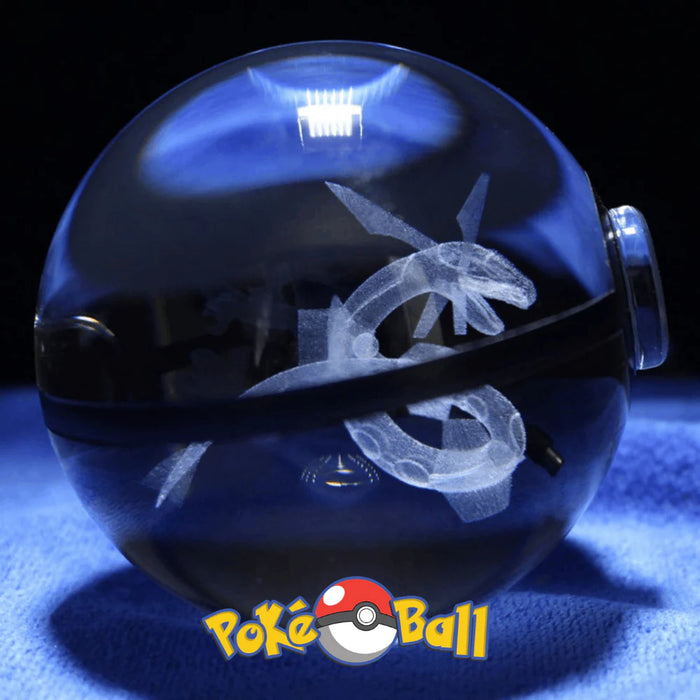 Crystal Pokéball With 3D Laser Engraved Rayquaza