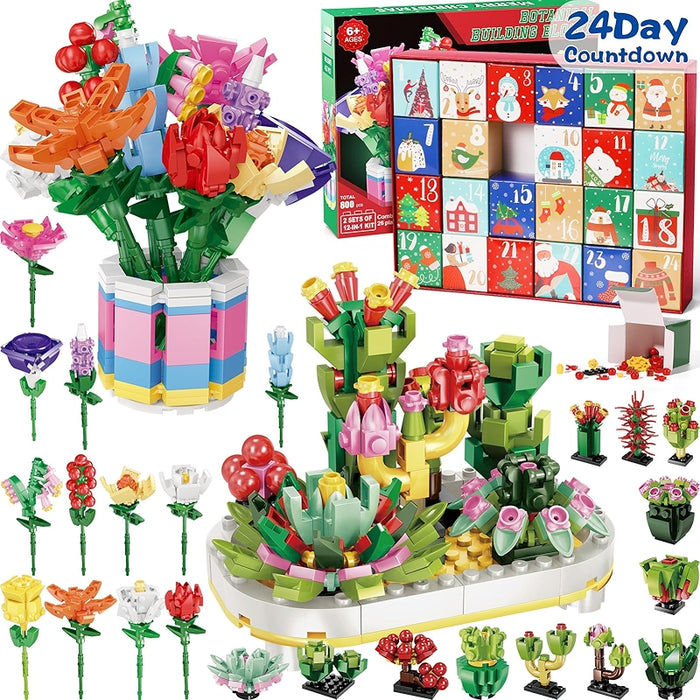 Advent Calendar 2024 Sunflower Bouquet Building Blocks Countdown Set