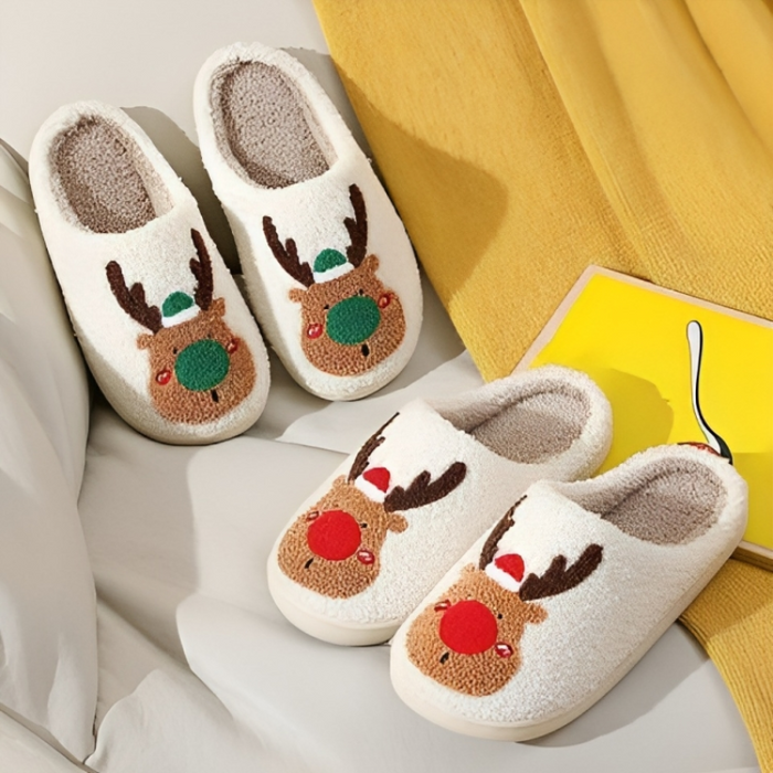Cozy Comfy Reindeer Embroidered Slides