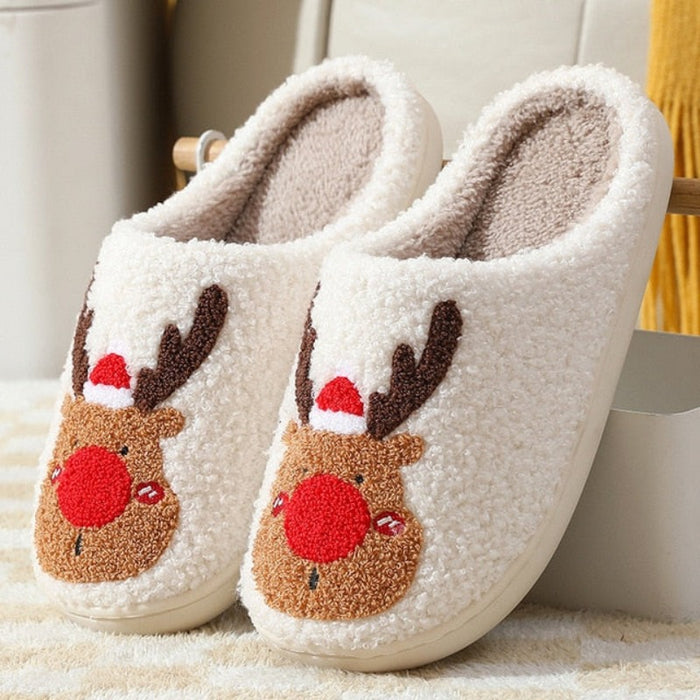 Cozy Comfy Reindeer Embroidered Slides