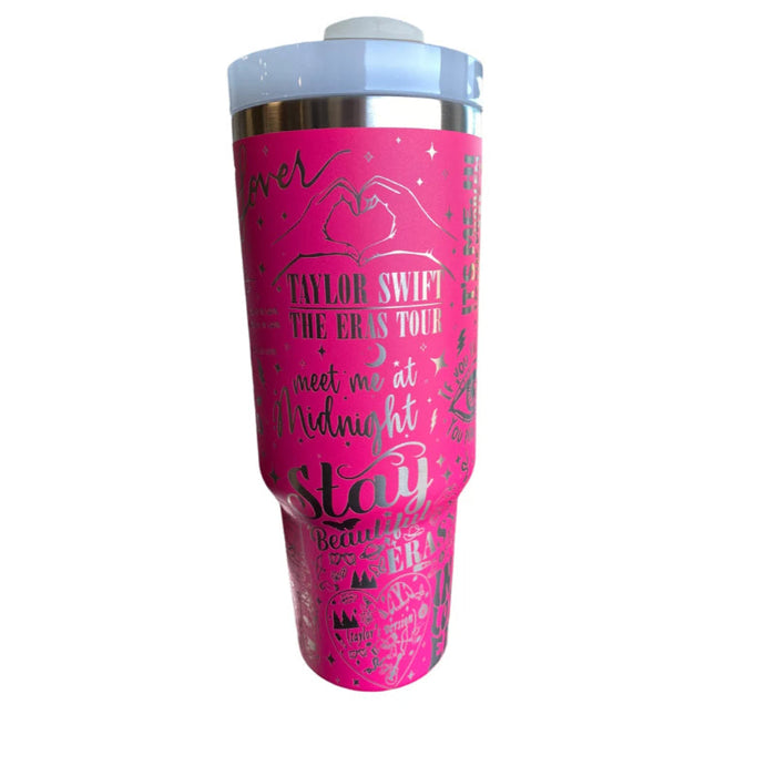 40oz Engraved Tumbler With Handle Celebrating Taylor Swifts Iconic Albums