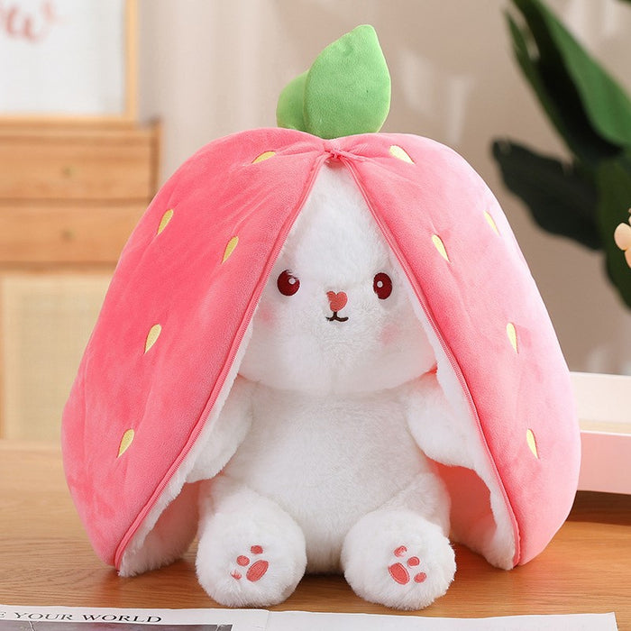 Large Reversible Carrot Rabbit And Strawberry Bunny Plush Pillow