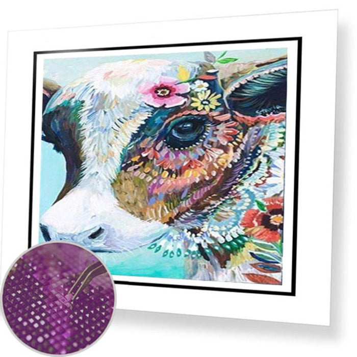 Paint by Diamonds Kit - Colorful Floral Vintage Cow 5D