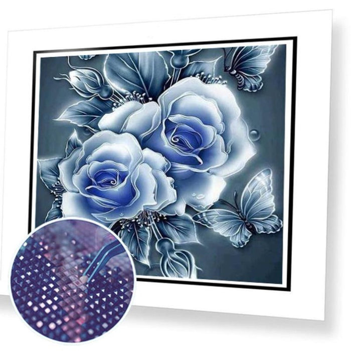 Paint By Diamonds Kit - Flourescent Blue Roses 5D