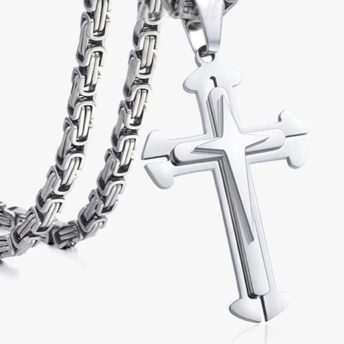 Men's Stainless Steel 3 Layer Cross Pendant