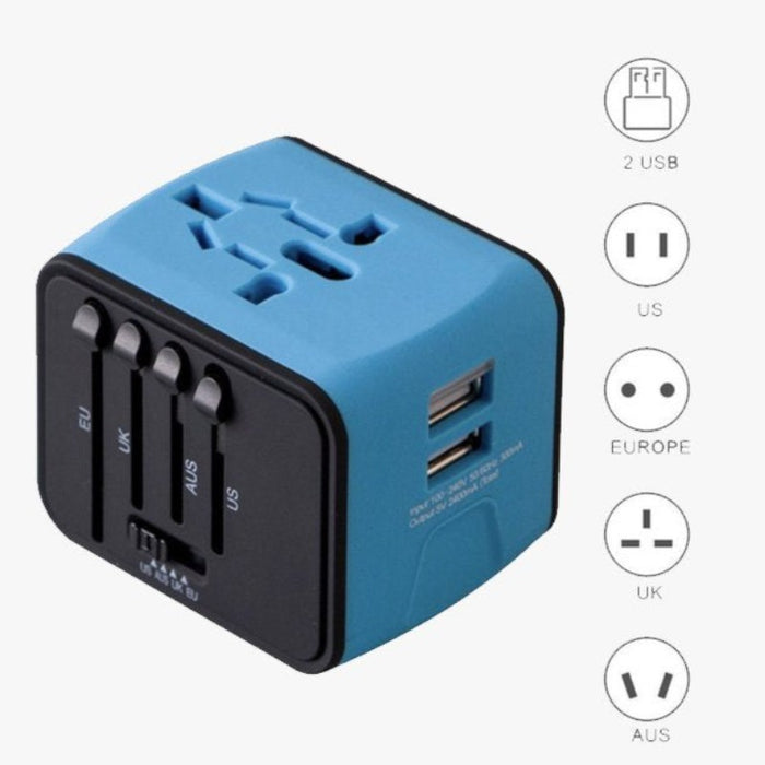 Universal Travel Adapter - Features Universal Socket with 2 USB Ports - Lightweight & Portable - Perfect for All Smart Devices