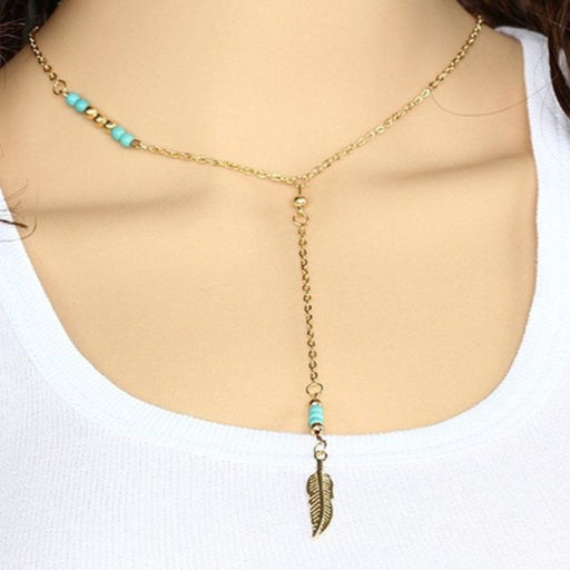 Turquoise Feather Beaded Pendant - FREE SHIP DEALS
