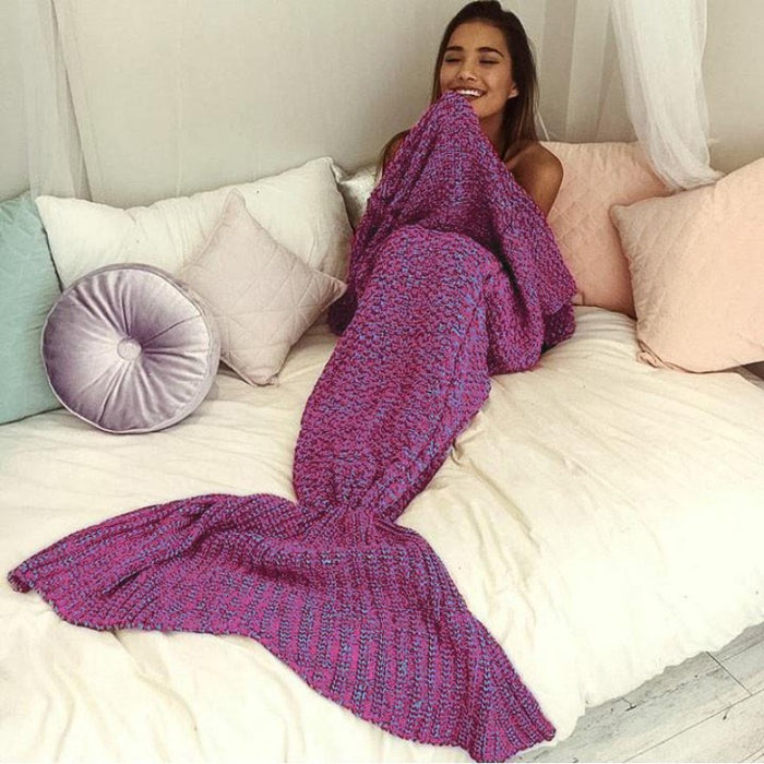 Cozy Cotton-Knit Mermaid Tail Blanket