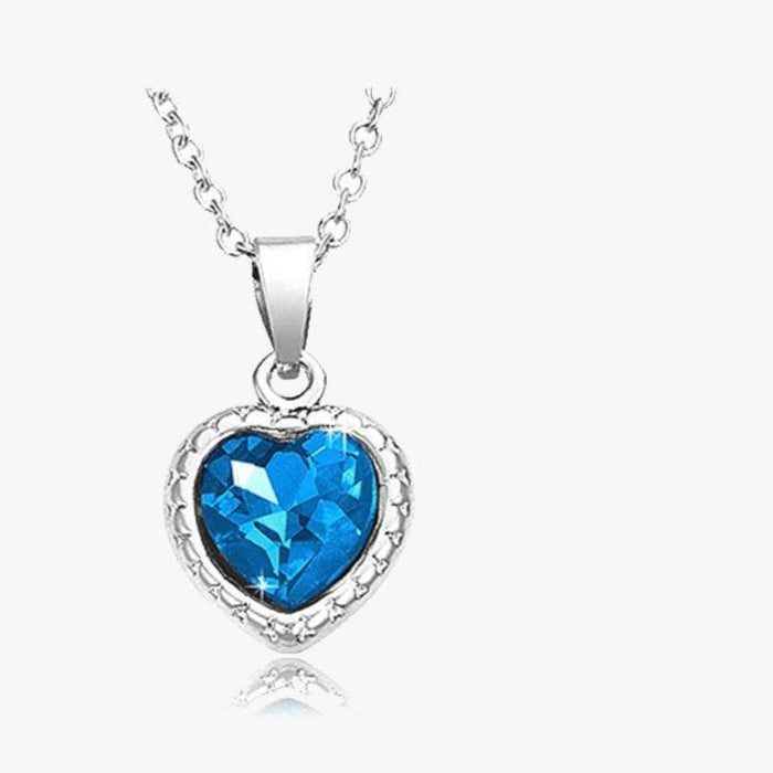 Rhodium Plated Blue Heart Pendant with 18" Chain