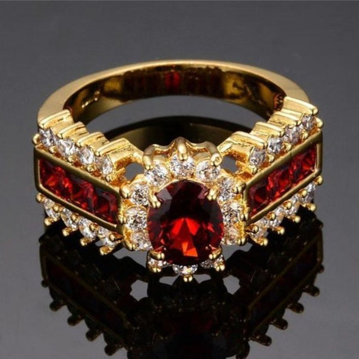 Gold Plated Crimson Garnet Ring - FREE SHIP DEALS