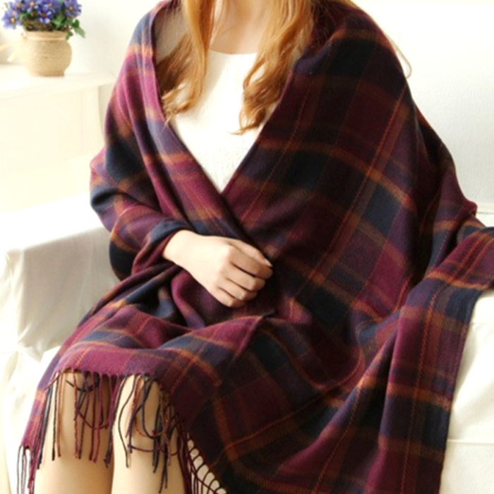 Plaid Style Wool Scarf and Shawl - Assorted Colors