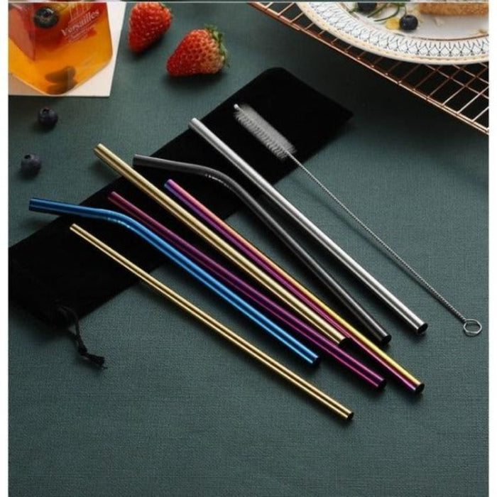 Stainless Steel Straws w/ Brush in Assorted Colors 8 Pack
