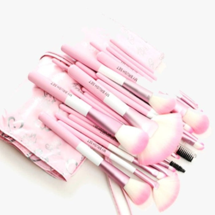 Pink Heart 24 Piece Makeup Brush Set