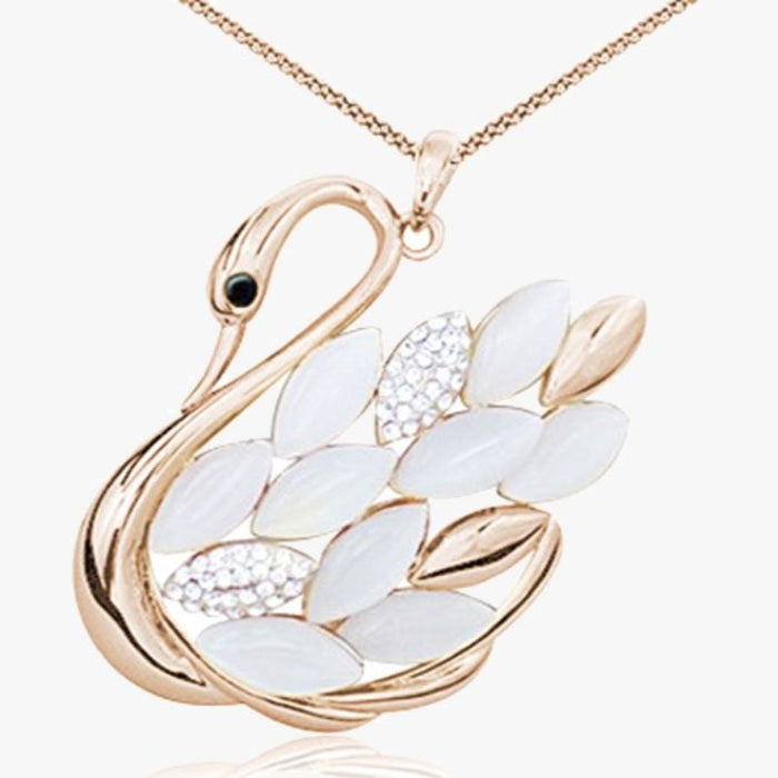 Rose Gold Overlay Crystal Beaded Swan Pendant
