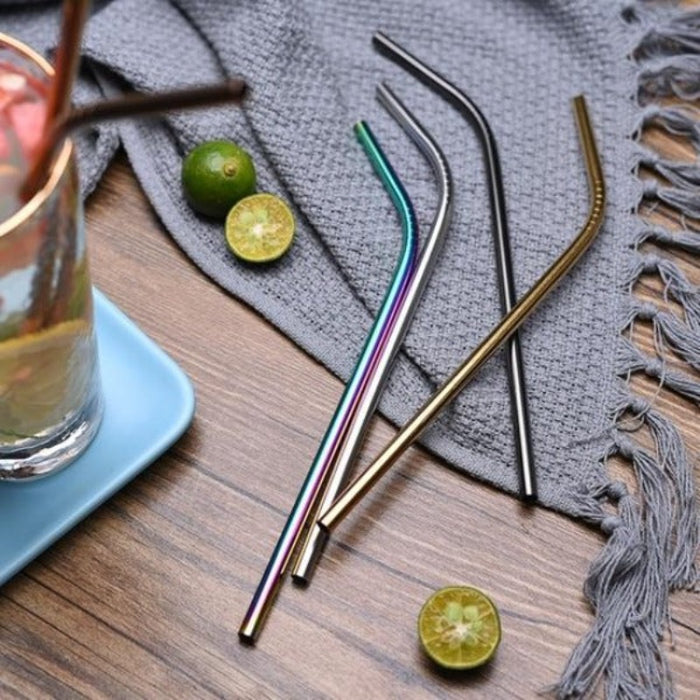 Stainless Steel Straws w/ Brush in Assorted Colors 8 Pack