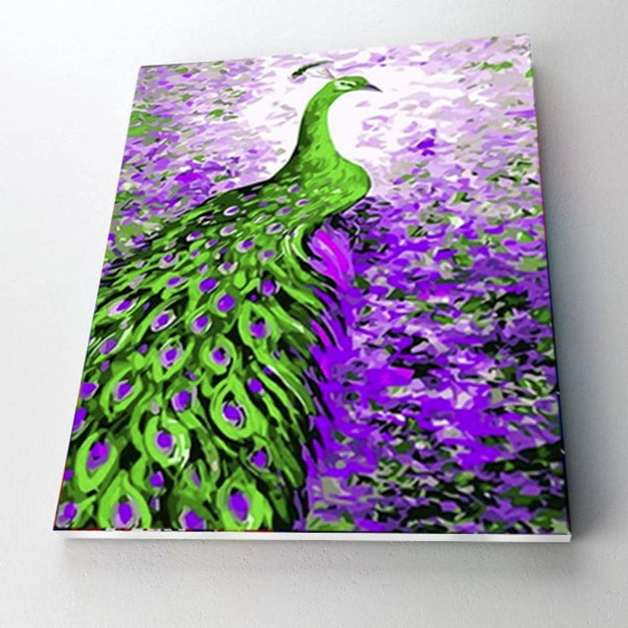 Paint By Numbers Kit - Green Peacock & Purple Flowers