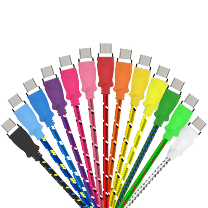 Extra Long (10 Ft) Fiber Cloth Sync & Charge USB Android Cable - Assorted Colors