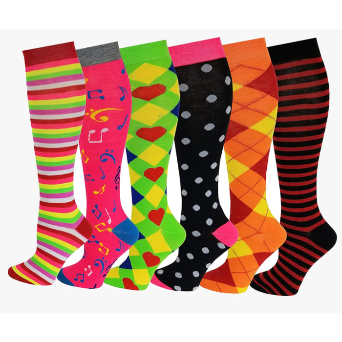 Multi Colorful Patterned Knee High Socks For Women