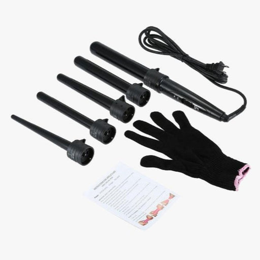 5 Professional Curling Wand Set 85W 100-240V with Heat Resistant Glove - FREE SHIP DEALS